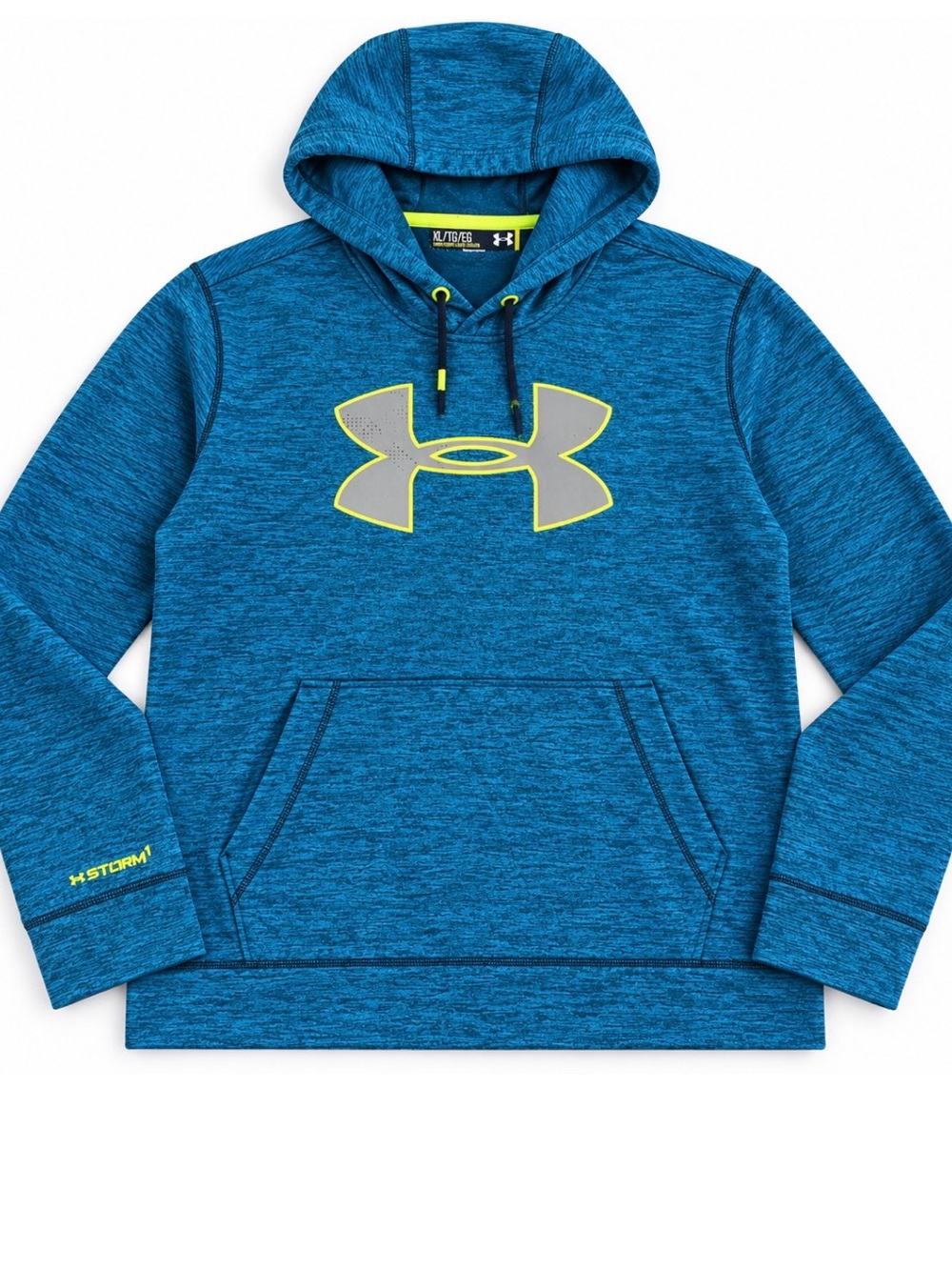 Under Armour Blue Hooded Performance Sweatshirt with Neon Accent